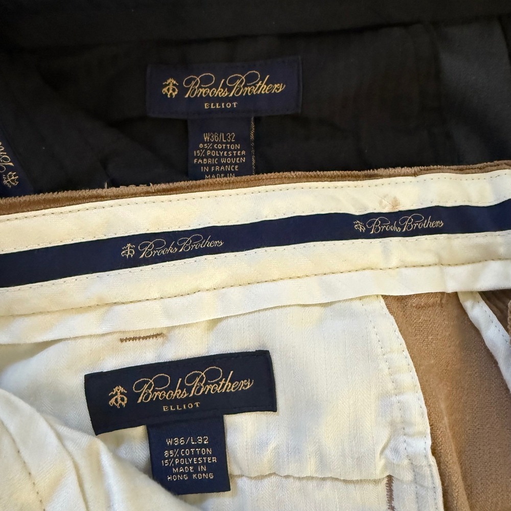 Brooks Brothers Elliot Corduroy Pants Mens 36x32 Blue Brown Pleated Cuffed 2prs - Picture 8 of 16